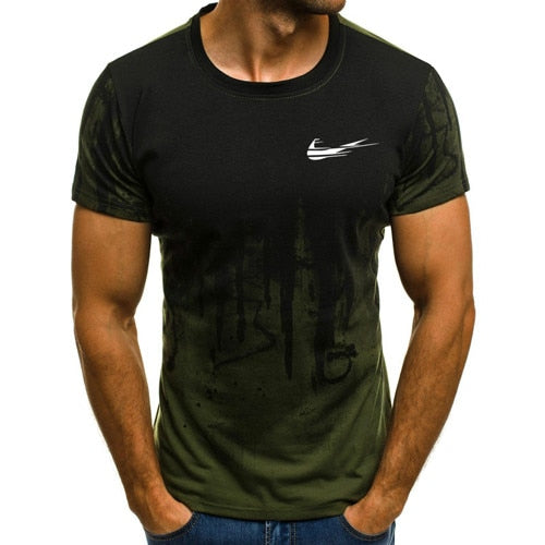 Summer personality printing men's T-shirt, sports printed short-sleeved camouflage T-shirt.