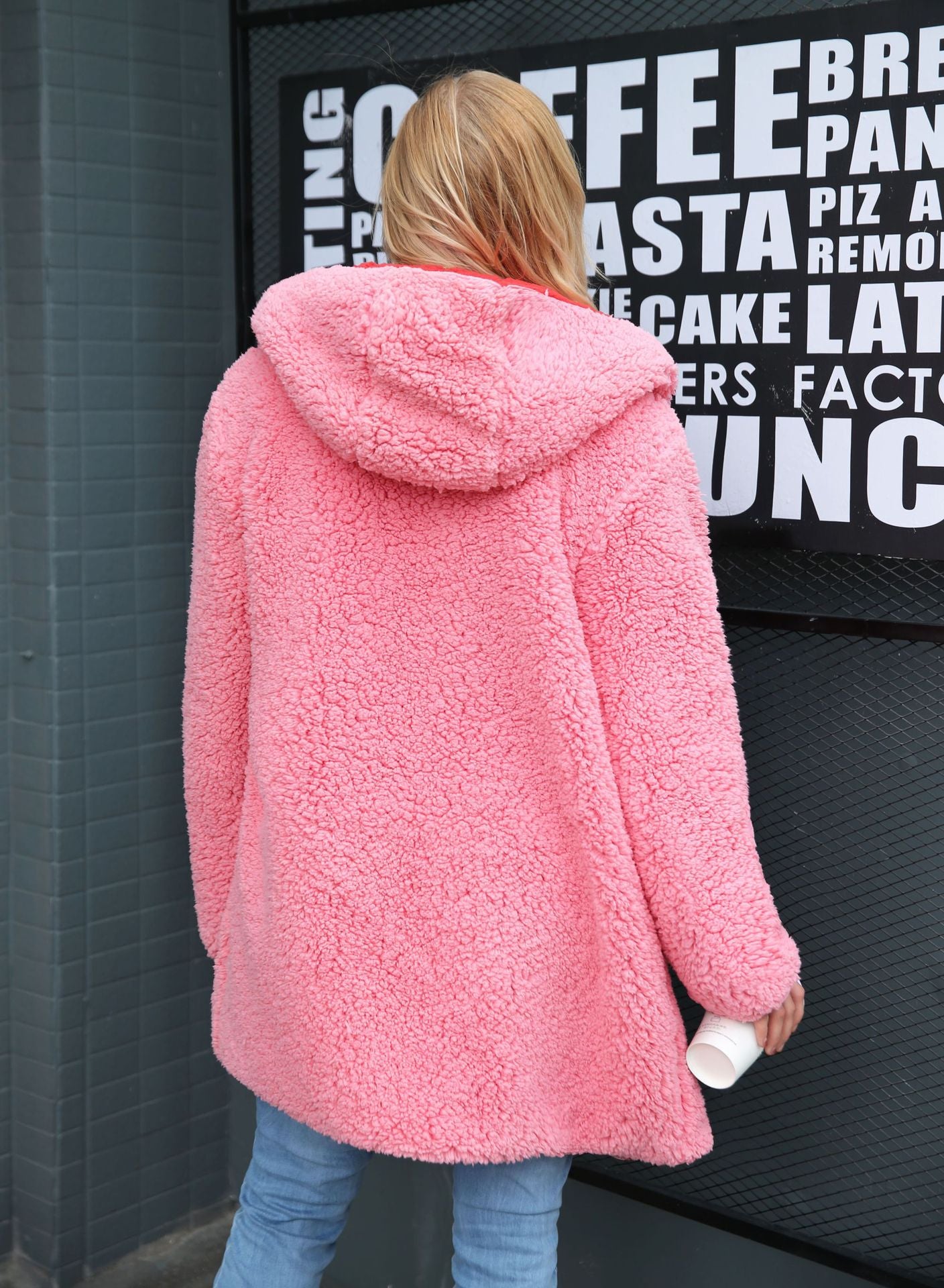 Hooded teddy jacket pink fur coat women Plus size lambswool long winter coat Hairly faux fur jacket female overcoat