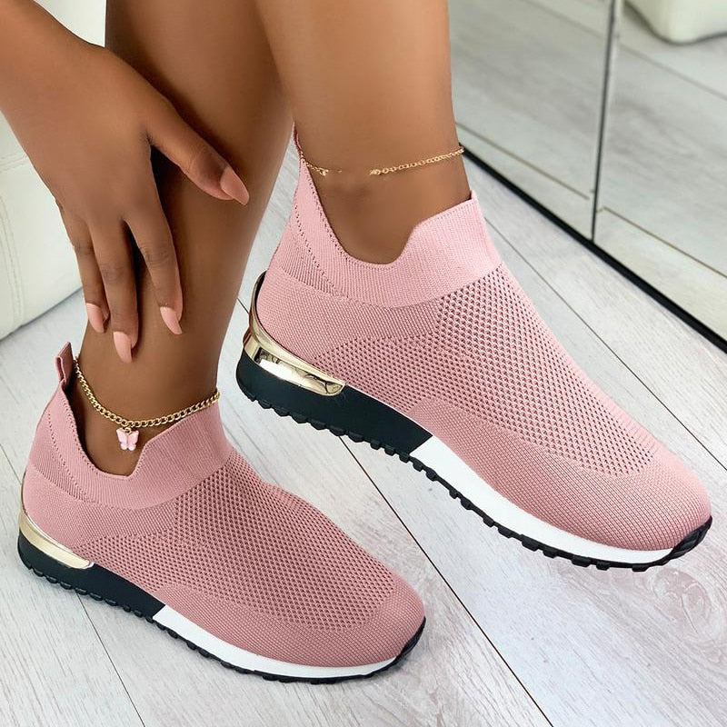 Summer Shoes For Women 2021 New Elegant Elastic Slip-on Flat Shoes For Women Mesh Upper Breathable Sneakers Zapatillas Mujer