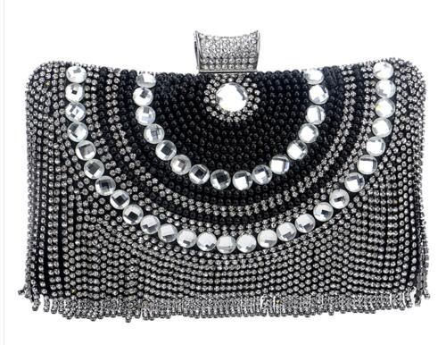 Rhinestones Tassel Clutch Diamonds Beaded Metal Evening Bags Chain Shoulder Messenger Purse Evening Bags For Wedding Bag