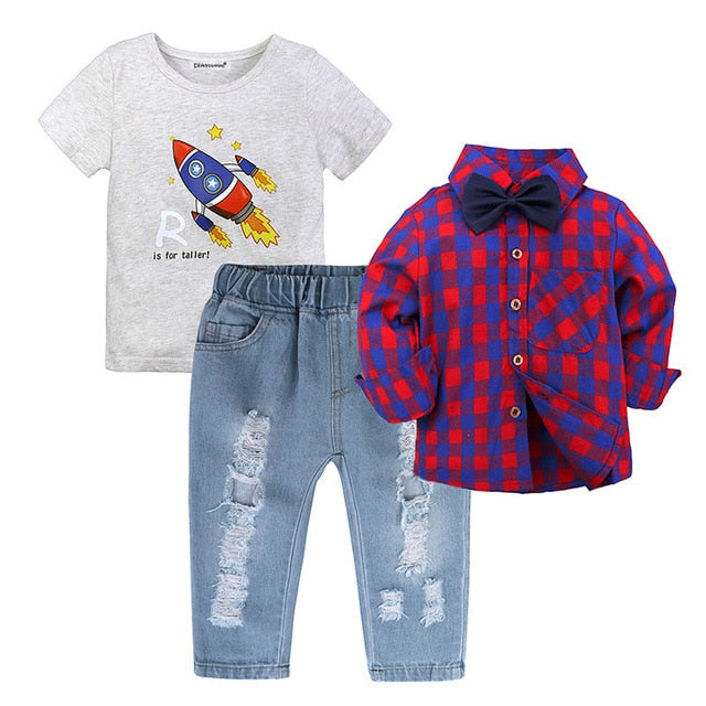 4Pcs Boys Clothes Sets Summer Children Clothing Baby Boy Sport Suit T-shirt+Jeans Costume For Kids