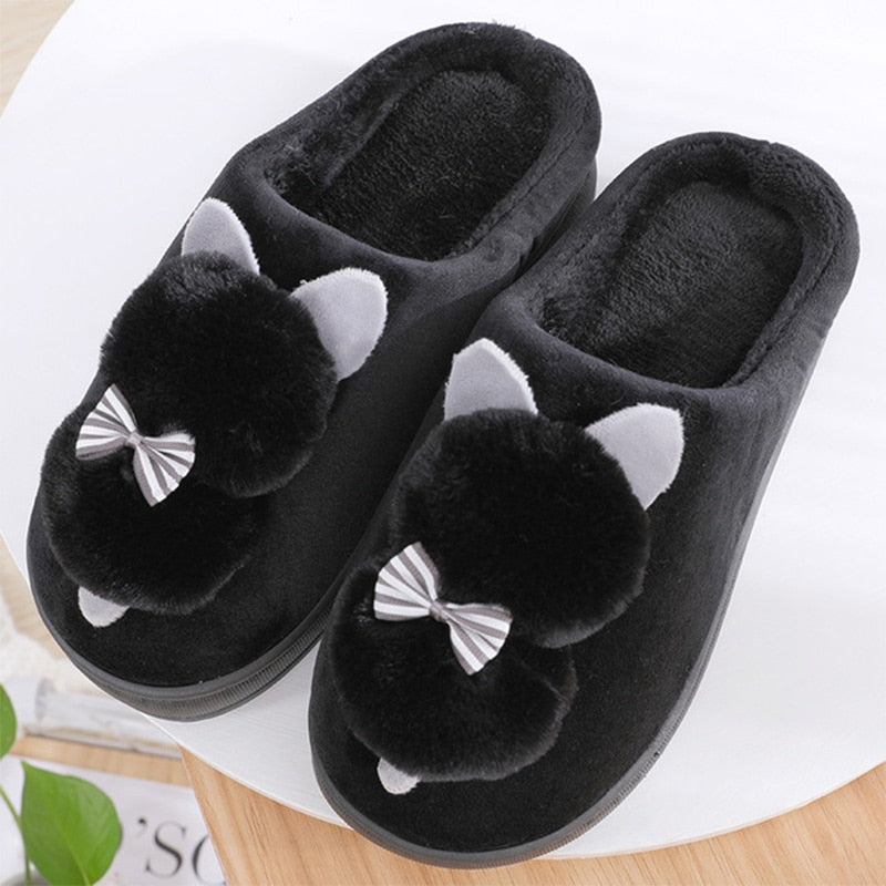 Women's Winter Slippers Cute Cartoon Cat Women Warm Plush Woman Slip On Flat Female Soft Shoes Ladies Comfortale House Shoe 2020