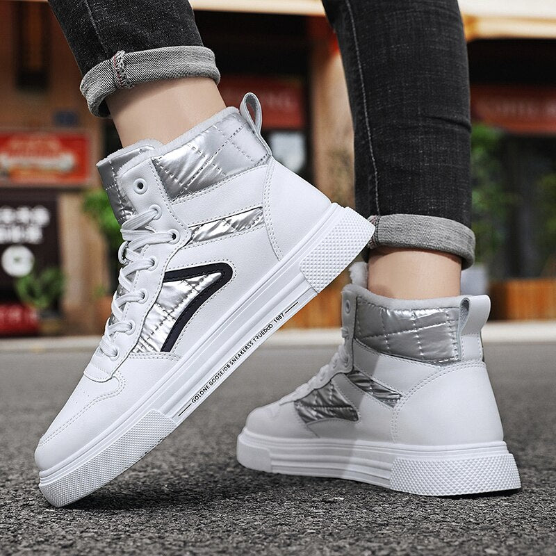 Winter men shoes high-top Walking Shoes white Add cotton casual canvas shoes  Height Increasing Non-Leather Casual Shoes