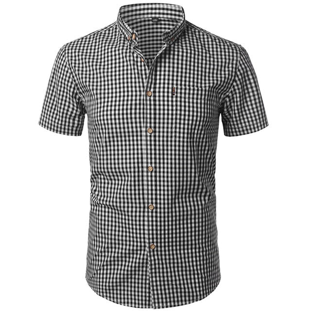 Small Plaid Shirt Men Summer Short Sleeve Cotton Mens Dress Shirts Casual Button Down Men's Shirt