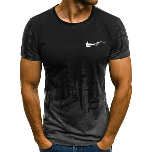 Summer personality printing men's T-shirt, sports printed short-sleeved camouflage T-shirt.