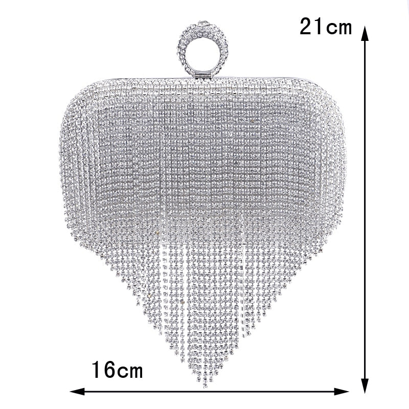 Tassel Rhinestone Finger Ring Evening Bags Diamonds Wedding Handbags Women Day Clutch Mini Purse Bag With Chain