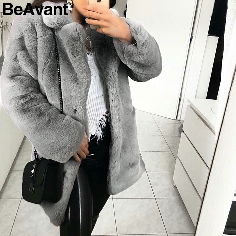 Elegant long faux fur coat Women 2018 Autumn winter warm soft pink fur coat Female casual luxury plush coat outwear