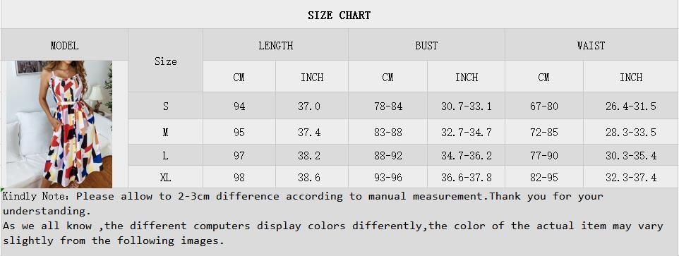 Women Summer Beach Dress Fashion Sling Square Collar Casual Sleeveless Printed Button Female Mid-Calf Dresses