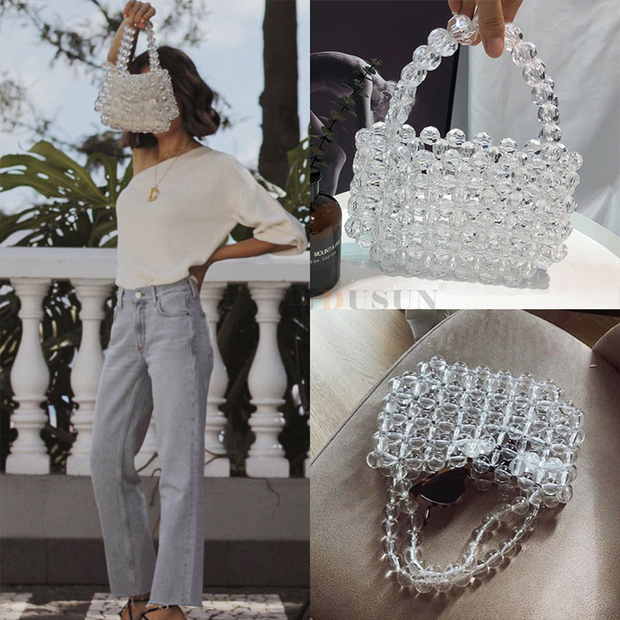 Transparent Crystal Bag Designer Pearls Jelly Bag Clutch Clear Bag