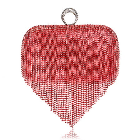 Tassel Rhinestone Finger Ring Evening Bags Diamonds Wedding Handbags Women Day Clutch Mini Purse Bag With Chain