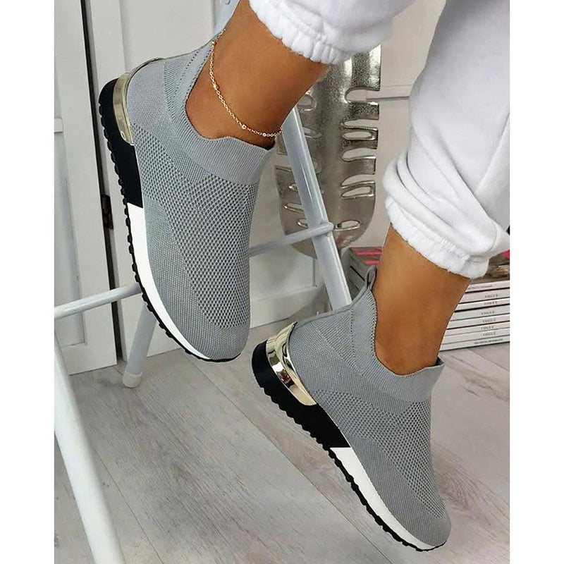 Summer Shoes For Women 2021 New Elegant Elastic Slip-on Flat Shoes For Women Mesh Upper Breathable Sneakers Zapatillas Mujer