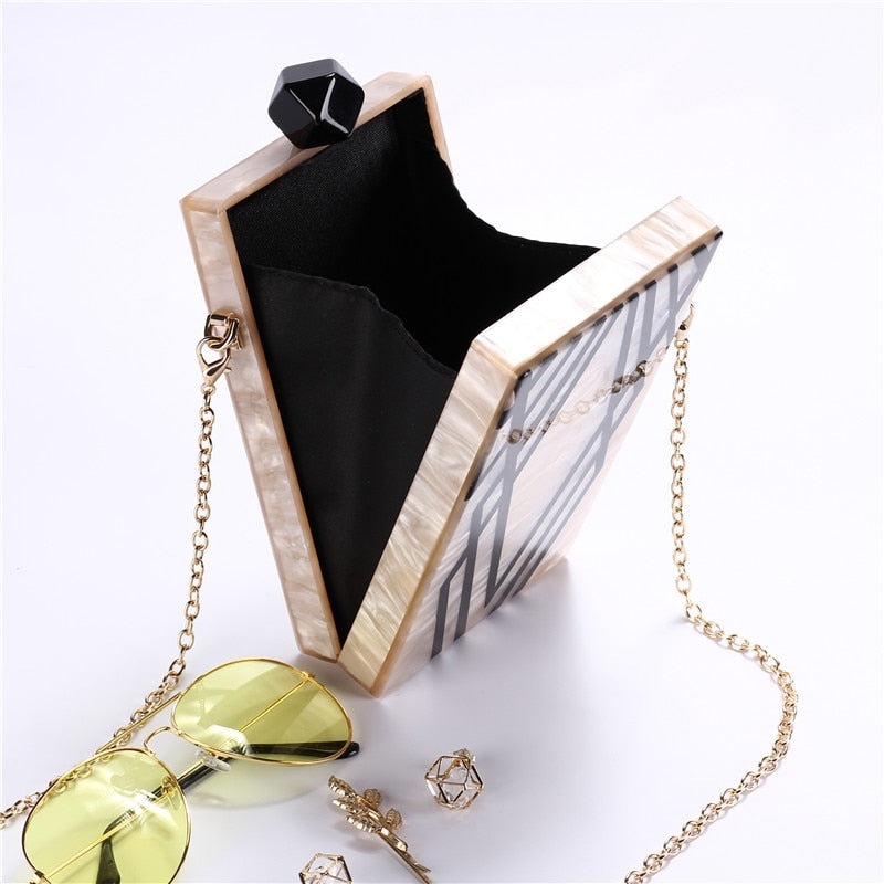 Fashion Designer Geometry Splice Print Acrylic Evening Clutch Bags Unique Personality Women Shoulder Bag Handbags Wallet