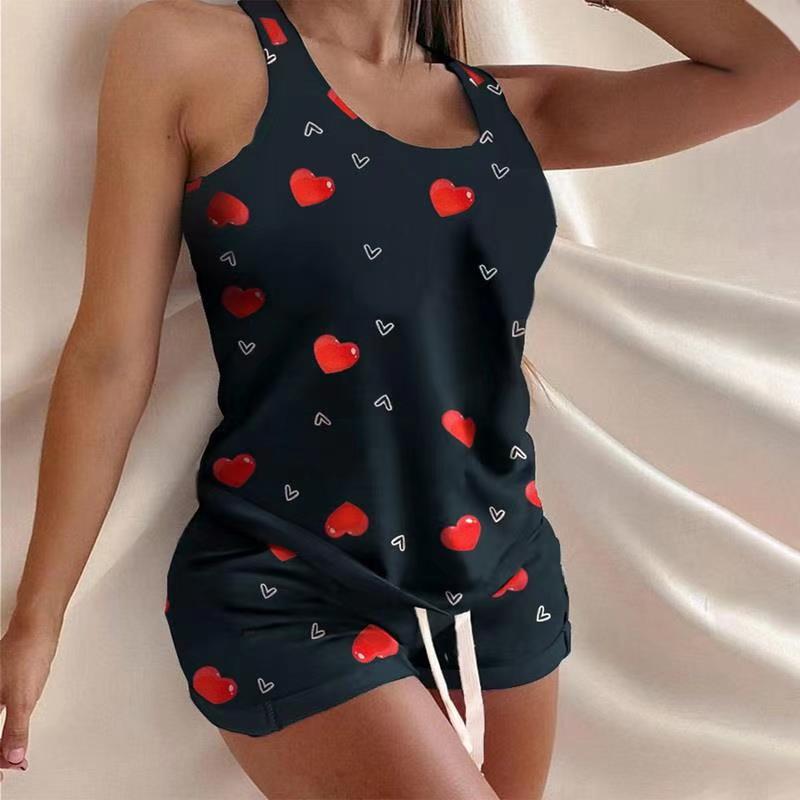 Summer Two Piece Set Women Tracksuit Home Clothes Patchwork Letter Print Tank Top Shorts Sweat Suits Casual Women's Sets Outfits