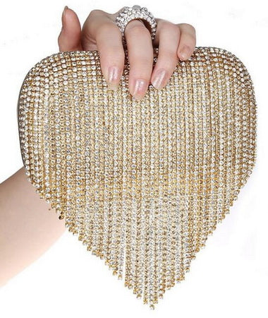 Tassel Rhinestone Finger Ring Evening Bags Diamonds Wedding Handbags Women Day Clutch Mini Purse Bag With Chain