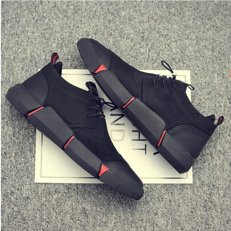 Black Men's Leather Casual Shoes Fashion Breathable Sneakers