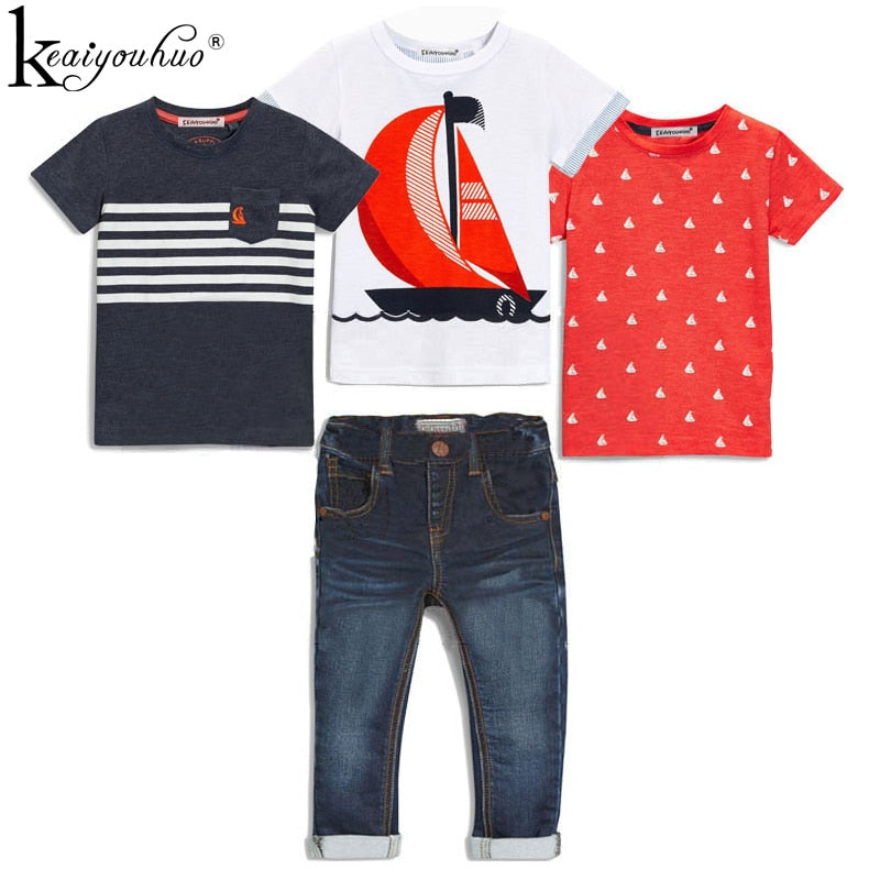 4Pcs Boys Clothes Sets Summer Children Clothing Baby Boy Sport Suit T-shirt+Jeans Costume For Kids