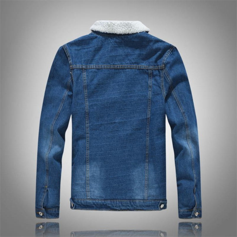 Winter Men's Casual Denim Jacket Plus Velvet Warm Cotton Coat