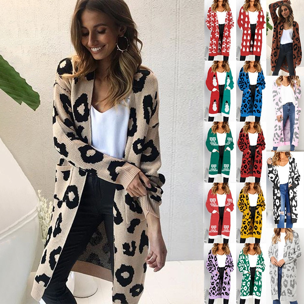 Liva Sexy Leopard Printed Cardigan Sweater Women 2018 Autumn Winter Sweater Harajuku Long Sleeve Knitwear Sweater Sueter Mujer