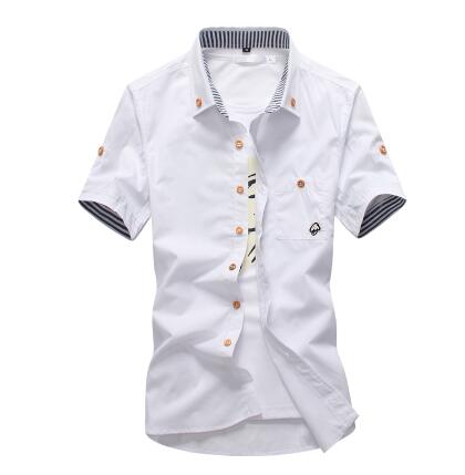 Mushroom Embroidery Mens Short Sleeve Casual Shirts Summer Cotton Shirts