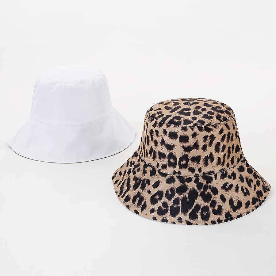 2021 Two Side Leopard Black Bucket Hat For Women Men Reversible Panama Sun Hat Summer Ladies Beach Sun Protection Fisherman Hats