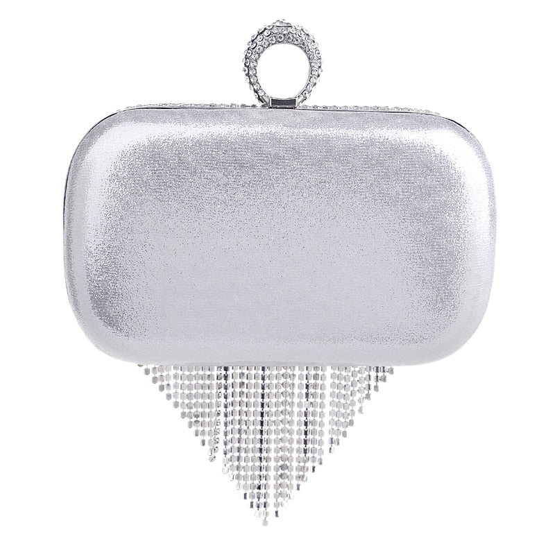 Tassel Rhinestone Finger Ring Evening Bags Diamonds Wedding Handbags Women Day Clutch Mini Purse Bag With Chain