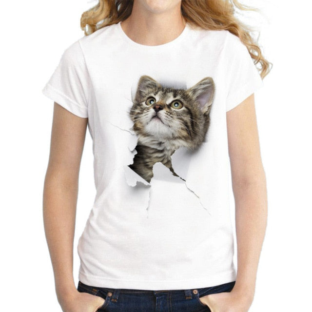 3D cat Print Casual Harajuku Women T-Shirt Summer Short sleeve Casual Round neck Cheap Clothes China Top