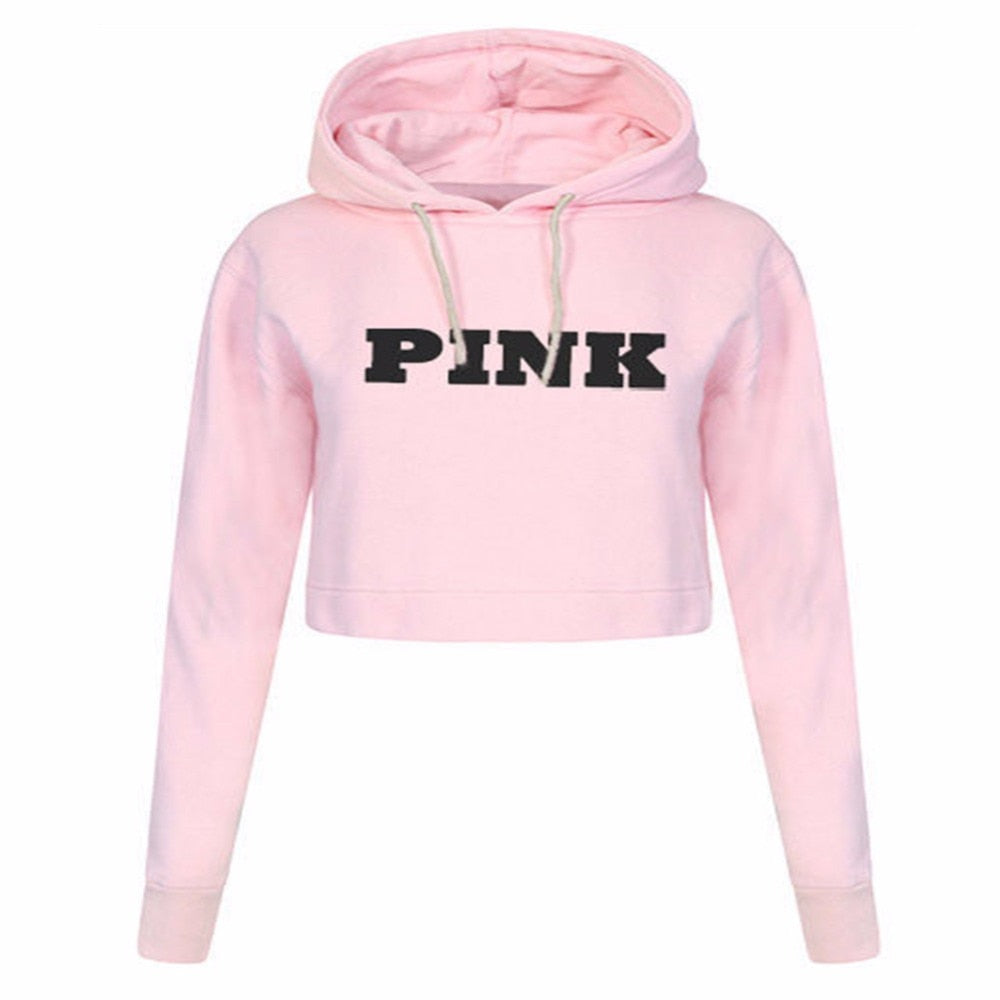 Women Oversized Hoodies Jumper Sweatshirt Female Pink Cropped Top 2017 Winter Kawaii Harajuku Letter Loose Pullover