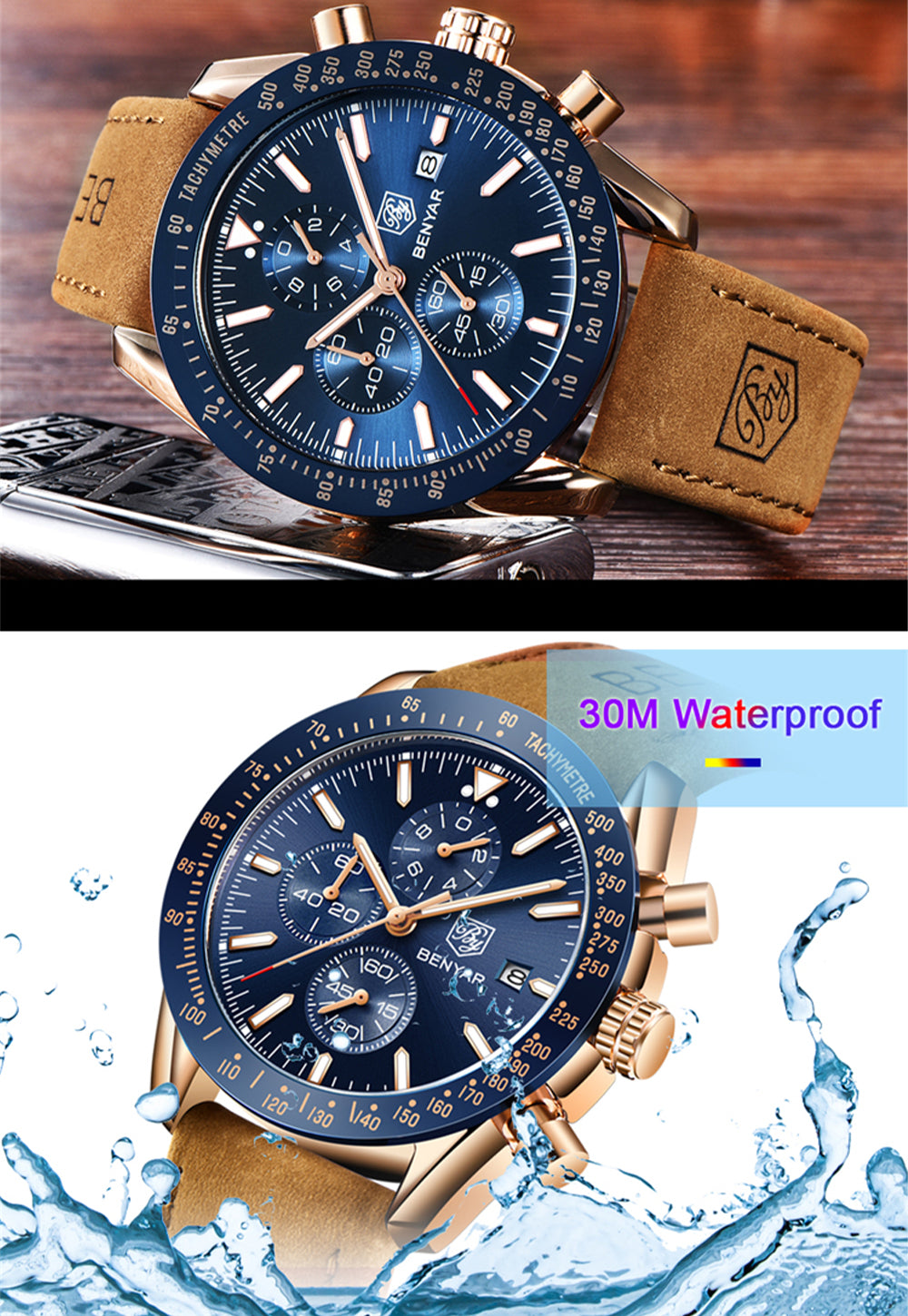 BENYAR Men Watches Brand Luxury Silicone Strap Waterproof Sport Quartz Chronograph Military Watch Men Clock Relogio Masculino