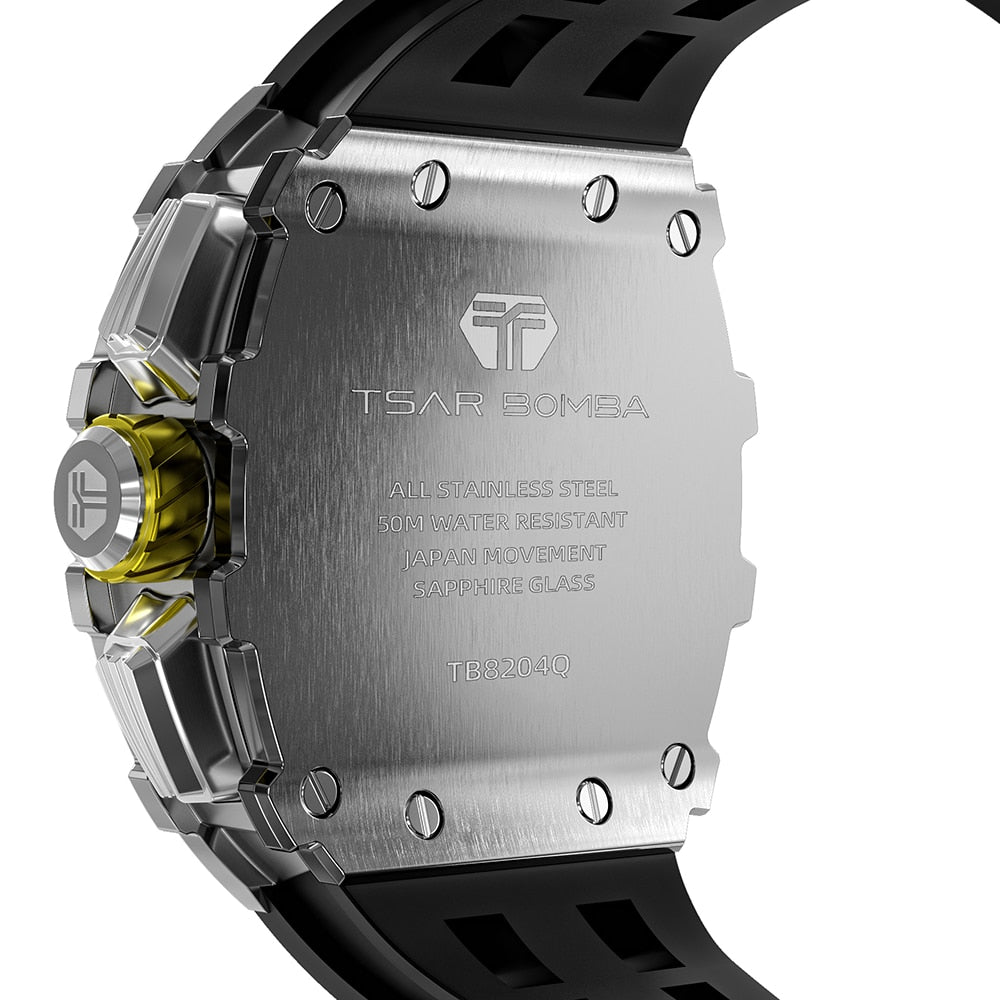 TSAR BOMBA Watch Men Luxury Brand Tonneau Design Waterproof Clock Stainless Steel Wristwatch Sport Chronograph Square Mens Watch