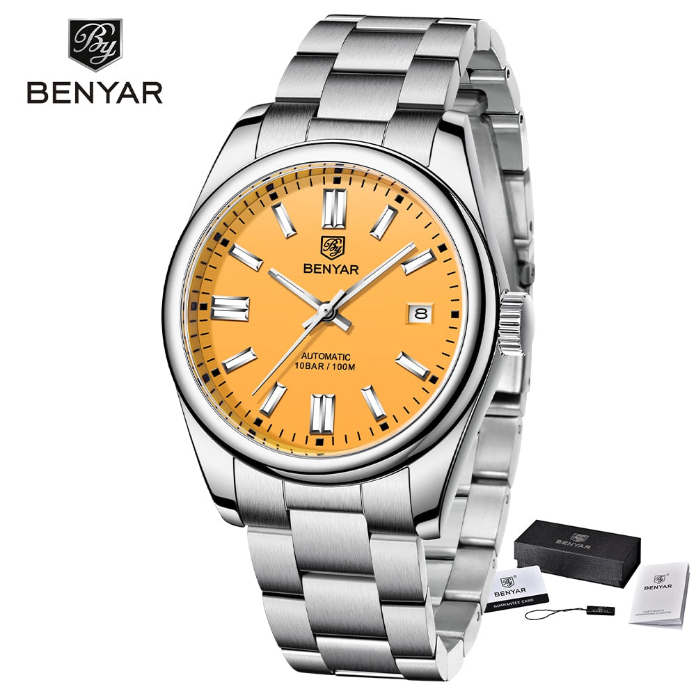 2022 BENYAR New Luxury Men Mechanical Wristwatches 10Bar Waterproof Automatic Watch Stainless Steel Sports Diving Watch for Men