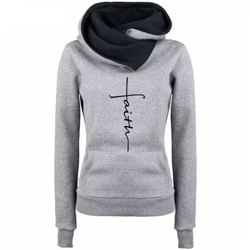 Autumn Winter Hoodies Sweatshirts Women Faith Embroidered Sweatshirt Long Sleeve Pullovers Christmas Casual Warm Hooded Tops