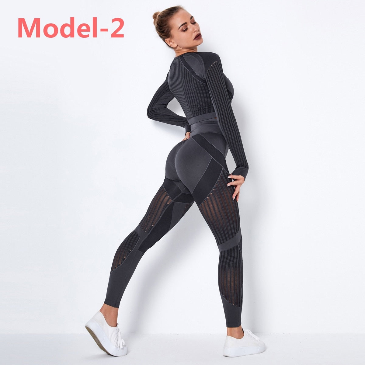 Women Seamless Gym Sets High Waist Gym Mesh Leggings Shirts Suit Long Sleeve Fitness Workout Sports Running Thin Sport Sets