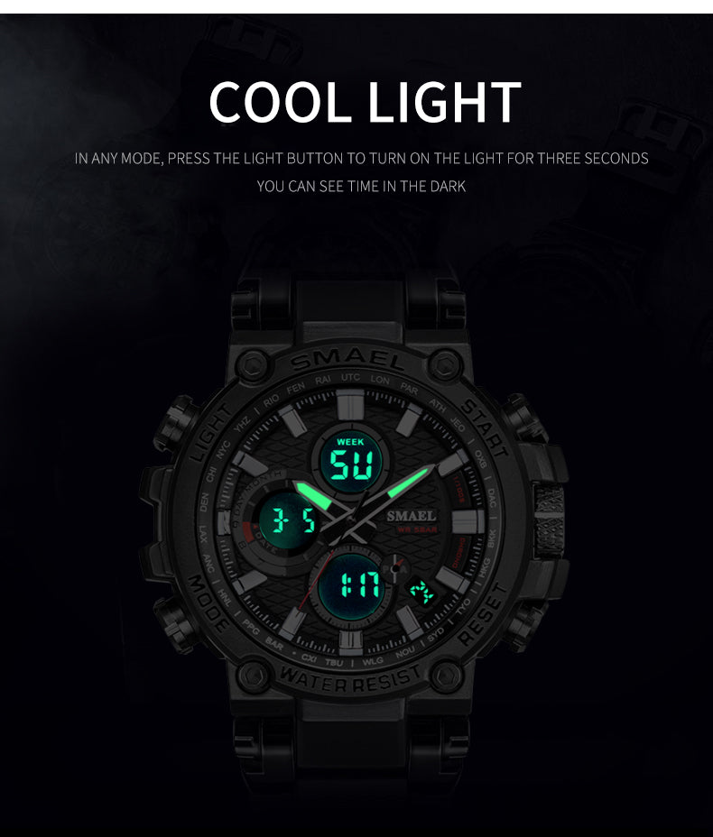 SMAEL Men Sport Watches Digital Double Time Chronograph Watch Mens LED Chronometre Week Display Wristwatches montre homme Hour