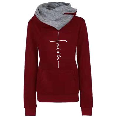 Autumn Winter Hoodies Sweatshirts Women Faith Embroidered Sweatshirt Long Sleeve Pullovers Christmas Casual Warm Hooded Tops