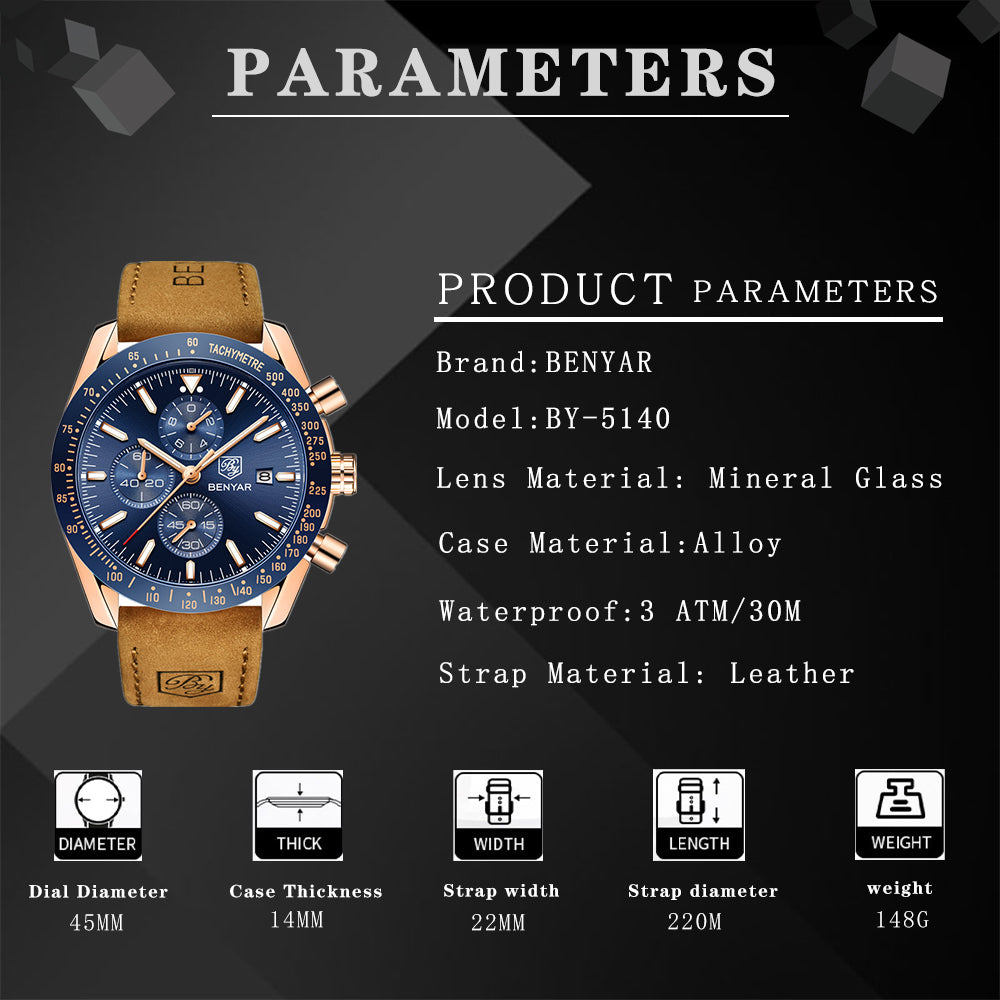 BENYAR Men Watches Brand Luxury Silicone Strap Waterproof Sport Quartz Chronograph Military Watch Men Clock Relogio Masculino