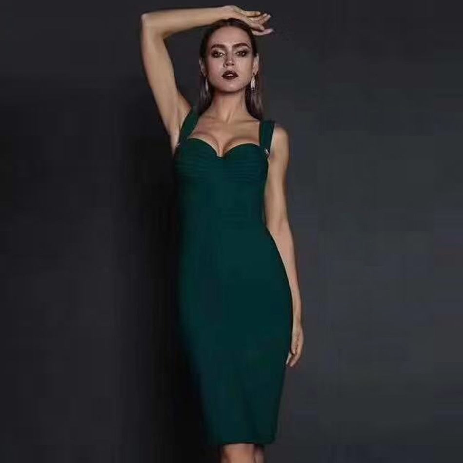 Adyce 2021 New Summer Green Bandage Dress Women Sexy Sleeveless Spaghetti Strap Red Club Celebrity Evening Party Dress Vestidos