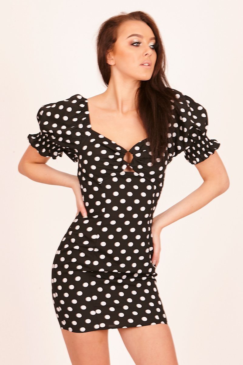 Black Polka Dot Puff Sleeve Dress