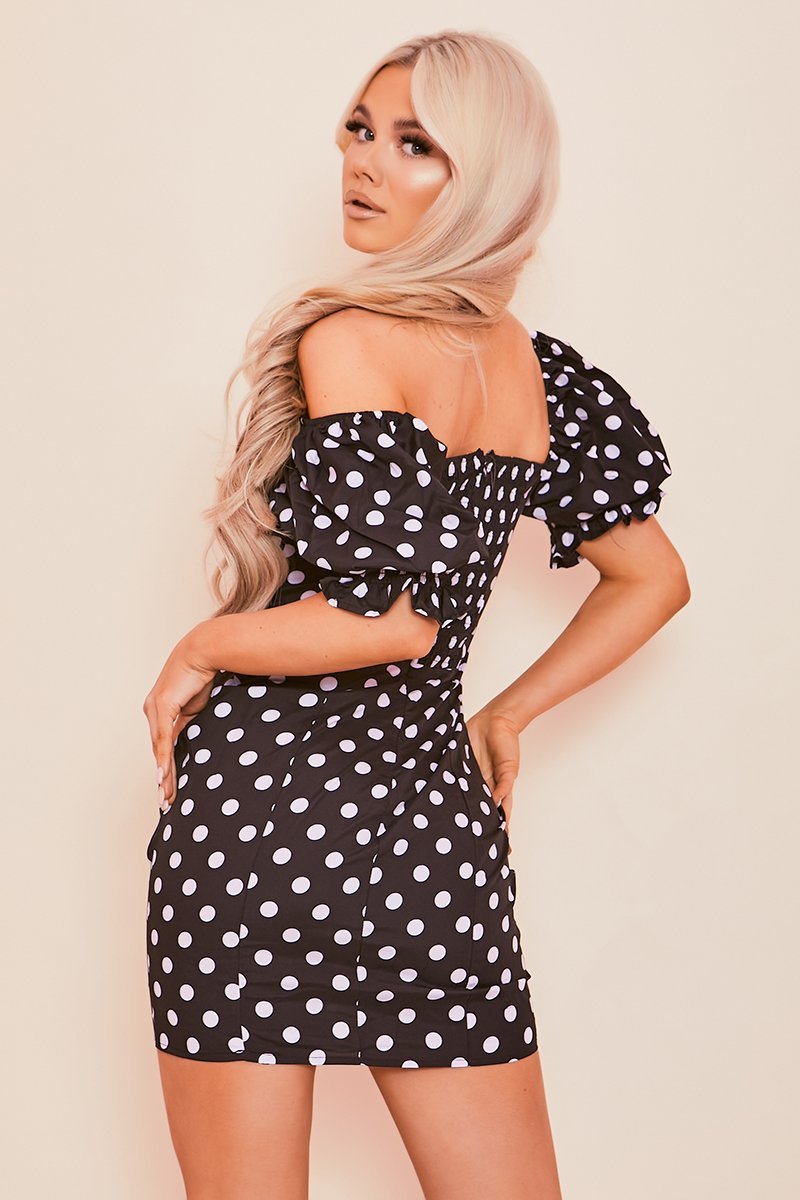 Black Polka Dot Puff Sleeve Dress