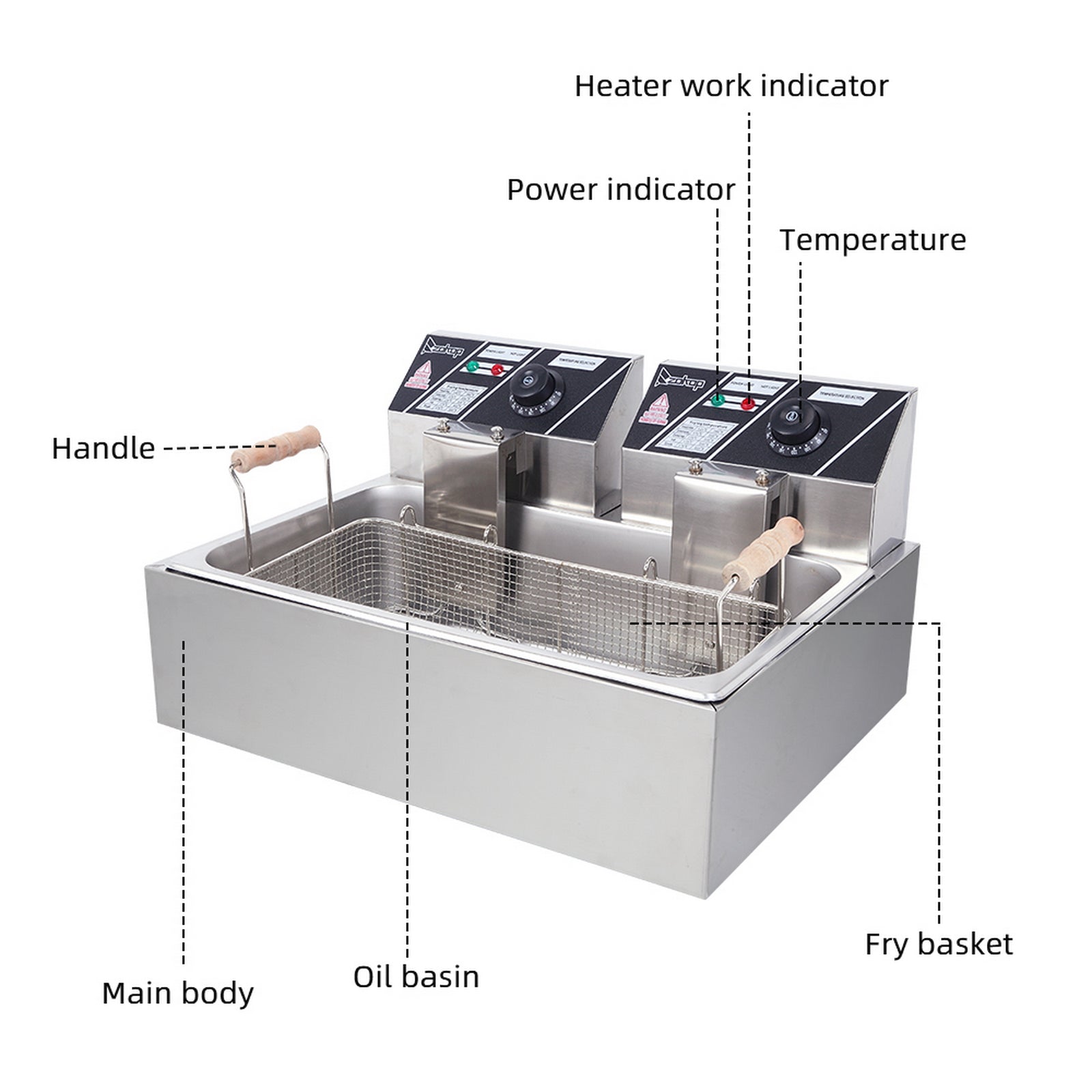 220-240V 5KW Max Stainless Steel Large Electric Fryer