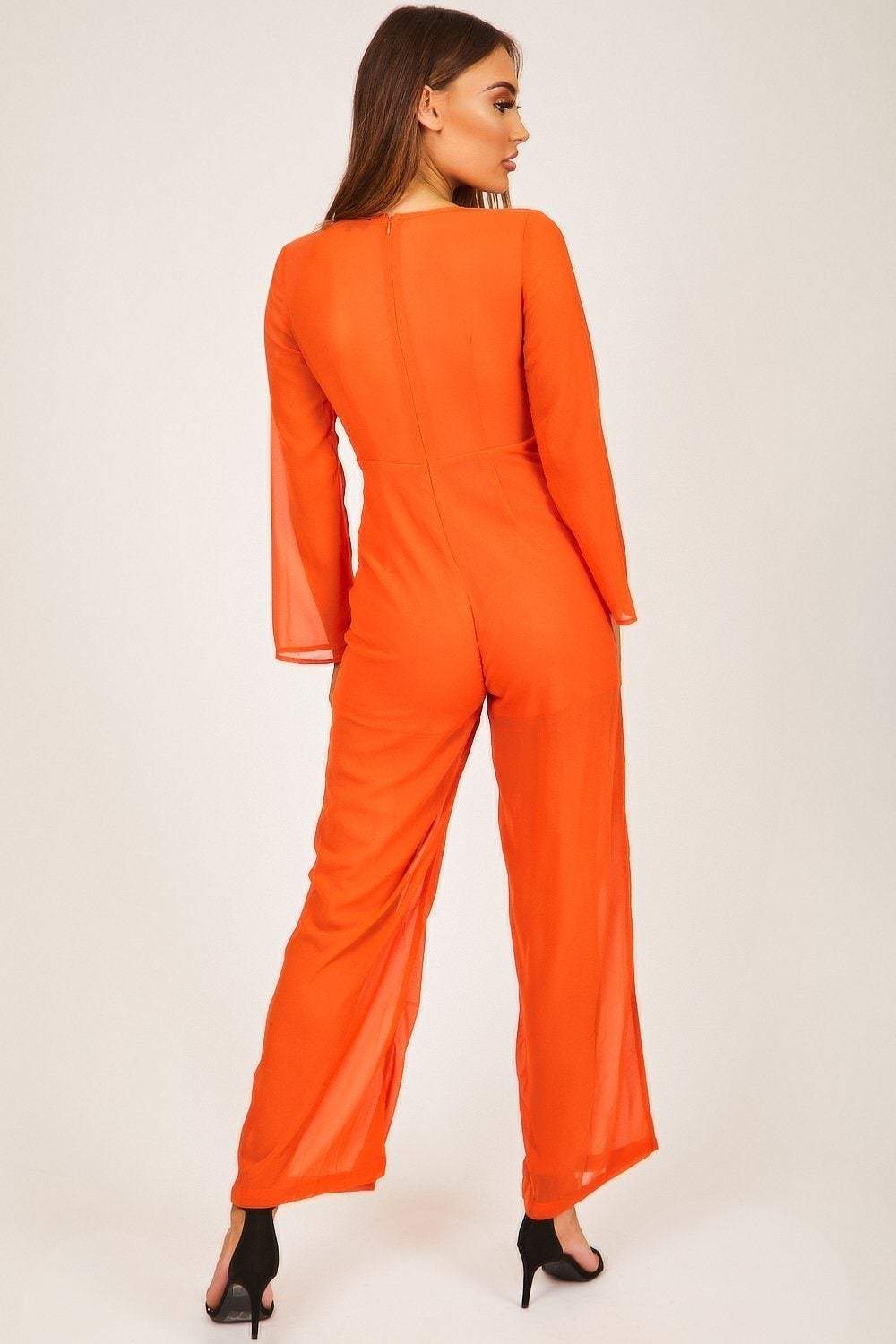 Orange Sheer Tie-Front Jumpsuit