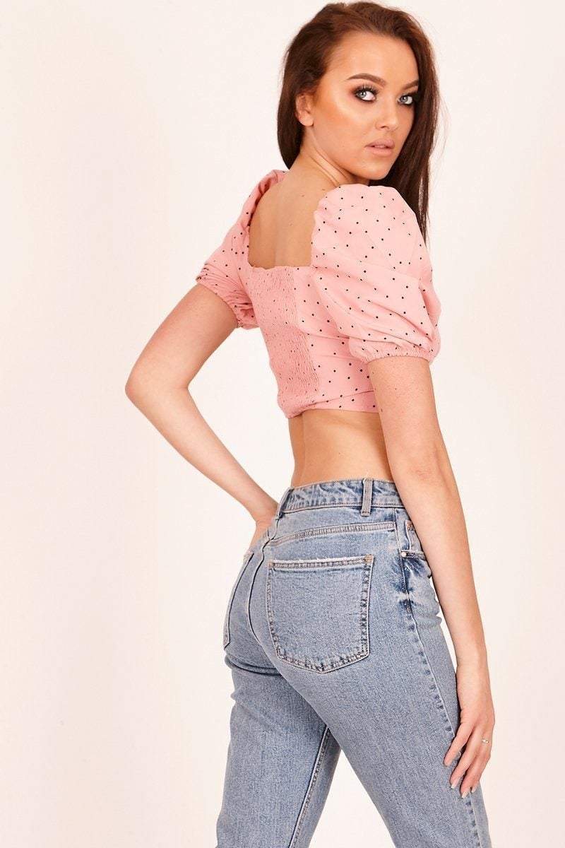 Pink Polka Dot Milkmaid Crop Top